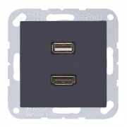 Розетка HDMI+USB Jung A Антрацит механизм+накладка